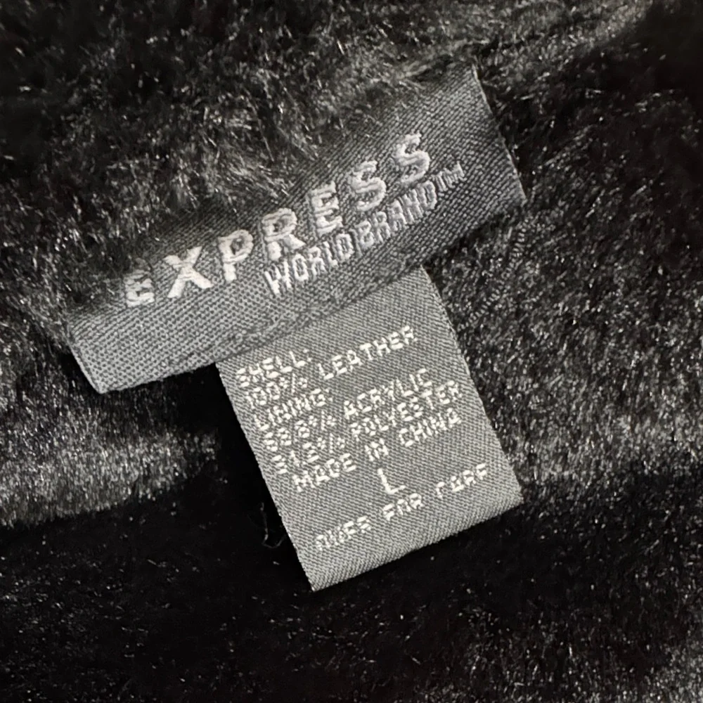 Express - Full-Length Black Suede/Leather with Black Faux Fur-Trimmed Coat - L - Picture 8 of 8